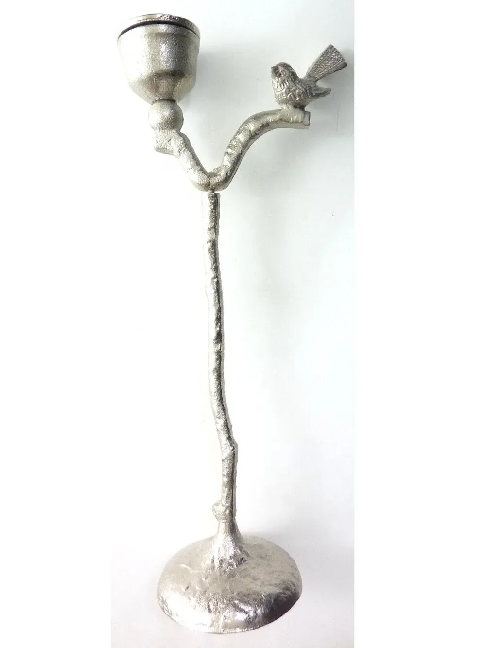 Vintage Silver Tone Metal Branch Votive Candle Stand Holder Standing Bird 17.5
